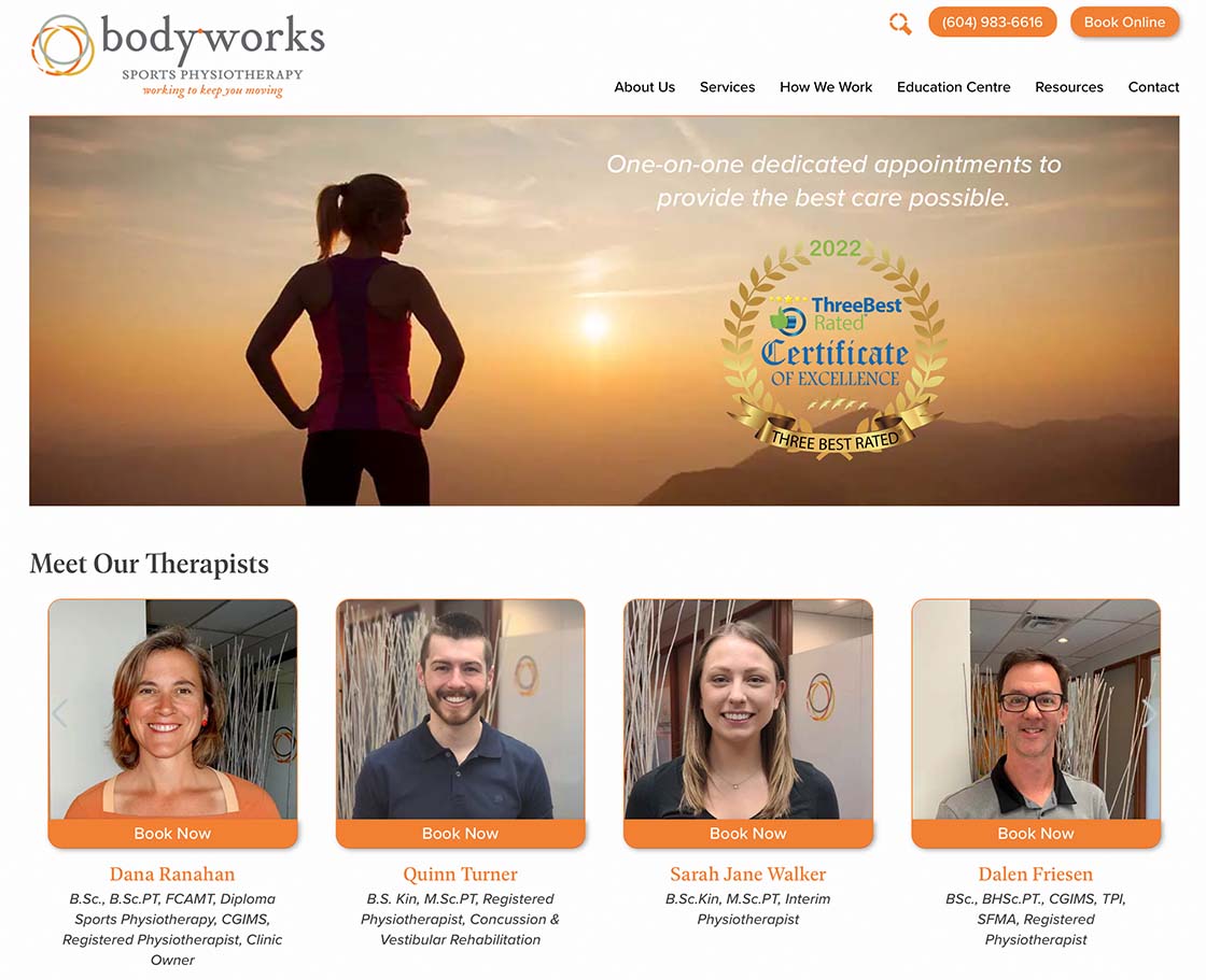 Image of the desktop version of the Body Works Sports Physiotherapy website