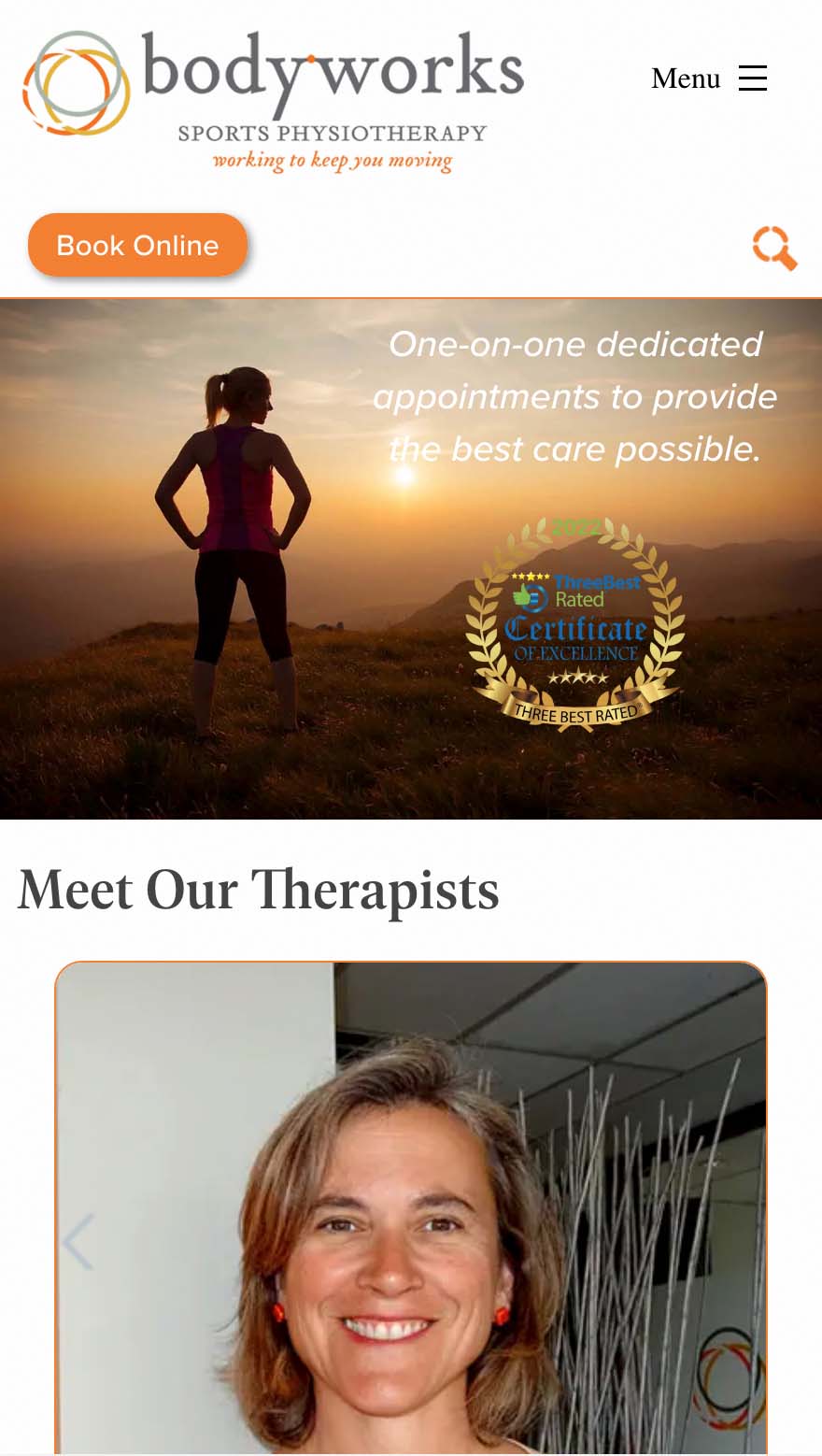 Image of the mobile version of the Body Works Sports Physiotherapy website