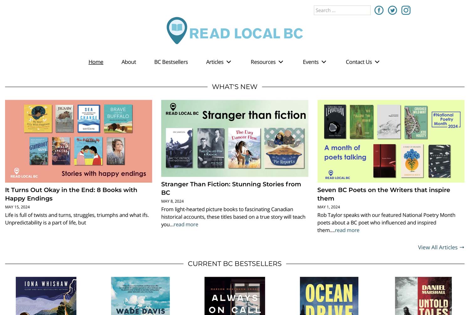 Image of the desktop version of the ReadLocal BC website