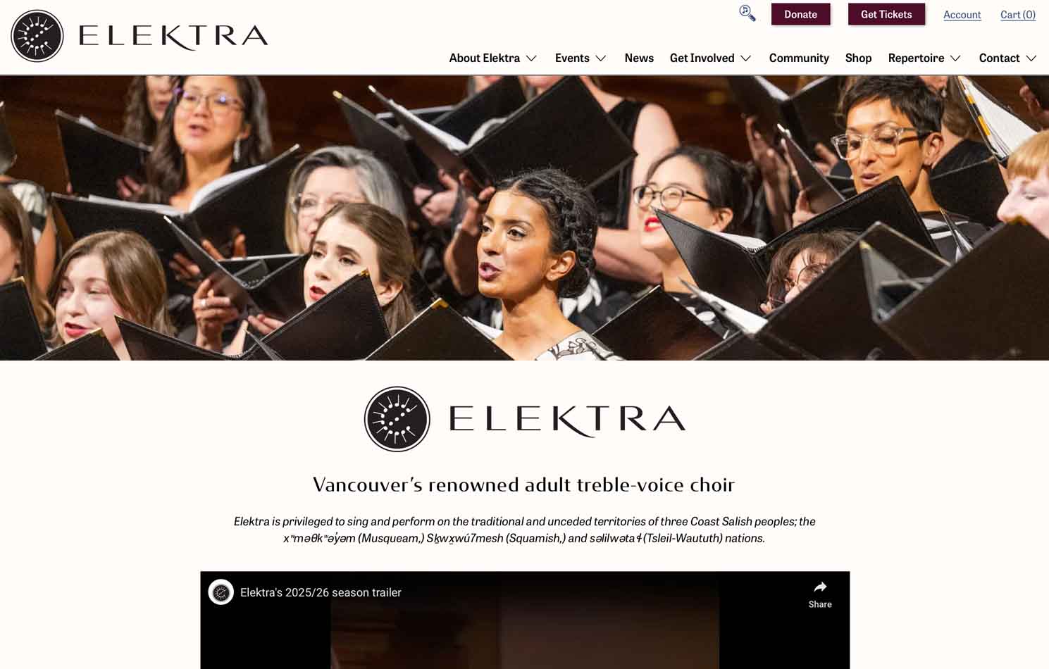 Image of the desktop version of the Elektra website