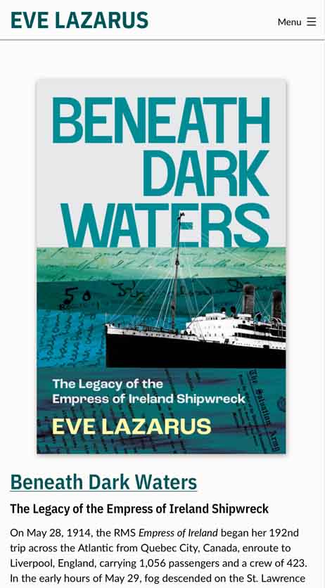 Image of the mobile version of the Eve Lazarus website