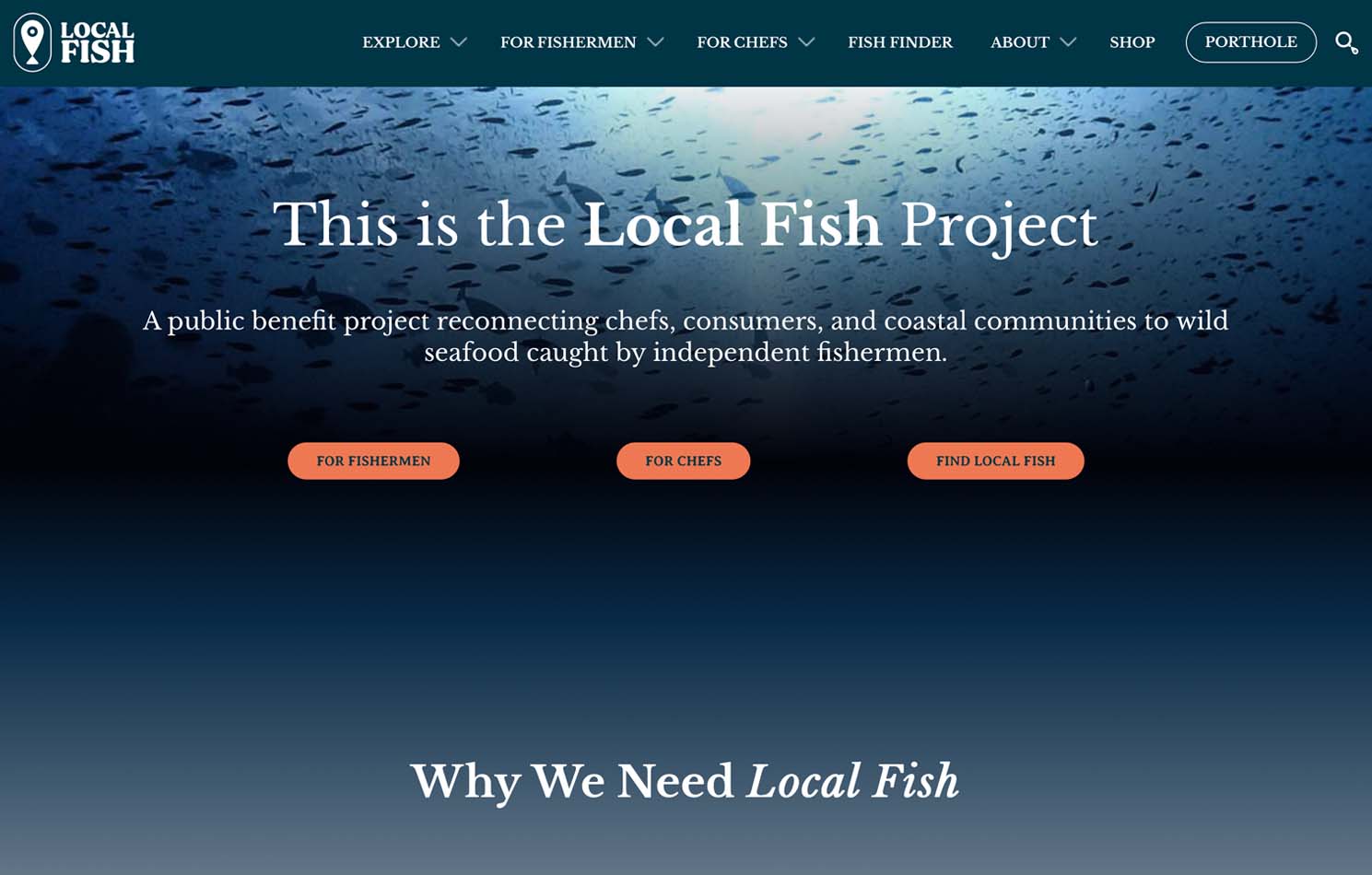 Image of the desktop version of the Local Fish website