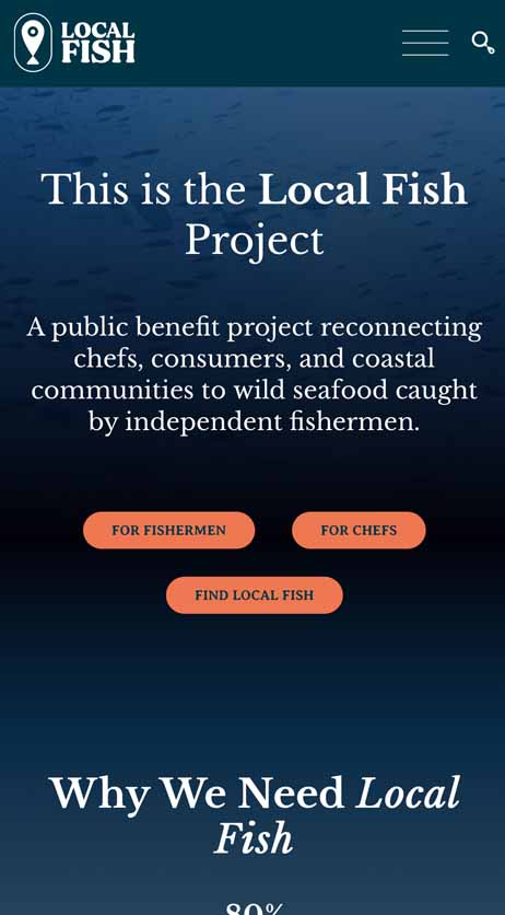Image of the mobile version of the Local Fish website