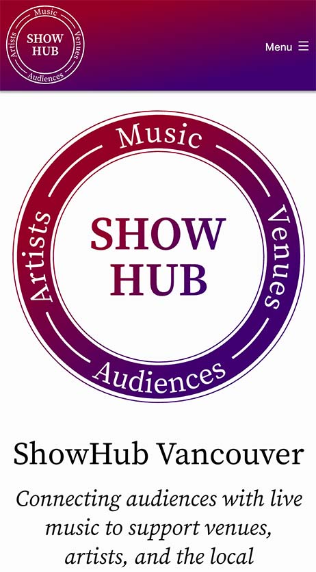 Image of the mobile version of the ShowHub – Live Music Listings website